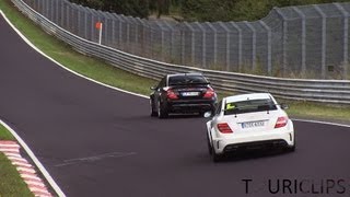 MercedesBenz CLK 63 AMG Blackseries vs C 63 AMG Coupe Blackseries on the Nürburgring [upl. by Nillok]