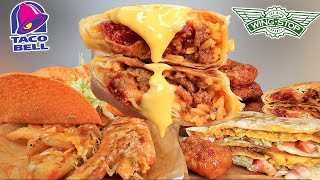 MUKBANG ASMR TACO BELL NEW GRILLED CHEESE FRIES GRILLED CHEESE BURRITO WINGSTOP MANGO HABANERO WINGS [upl. by Darwin673]