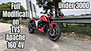 TVS Apache RTR 160 4V Full Modifications On My Bike Under 3000  Apache 4V Modified 🥰  viral [upl. by Rhianon]