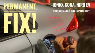 Tesla Supercharger CCS plug doesnt fit the Hyundai Ioniq Kona or Kia Niro EV due to LED light FIX [upl. by Aeht341]