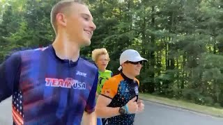 Legallyblind athlete Shades Koehler stays on course with the help of a champion triathlete [upl. by Orren931]