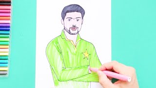 How to draw Mohammad Amir Pakistani Cricketer [upl. by Forlini]