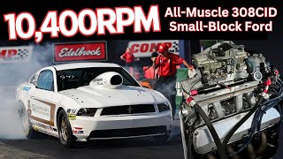 10400 RPM AllMotor 308 wIron Heads runs low 9s at 140 MPH 82Deck Screaming SmallBlock Ford [upl. by Fox100]