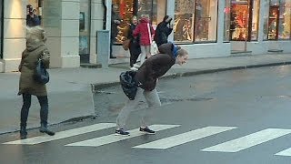 Norway Christmas storm blows people around [upl. by Avery526]