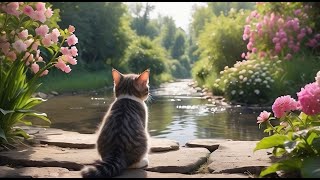 Relaxing Water Ambience  Gentle Stream Sounds with Relaxing Purring Cat  Sound For Stress Relief [upl. by Tadashi]