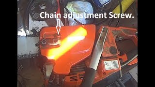 Change A Chainsaw Chain Tensioner Screw Assembly [upl. by Arratal]