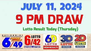 Lotto Result Today 9pm draw July 11 2024 649 642 6D Swertres Ez2 PCSOlotto [upl. by Tracy]