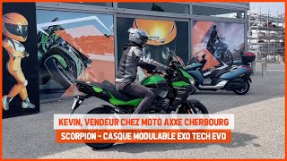 Test du casque modulable Scorpion Exo Tech Evo par Kevin de chez Moto Axxe Cherbourg [upl. by Dailey]