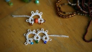 Needle Tatting  2 Adding Beads b method one by RustiKate [upl. by Aneeles]