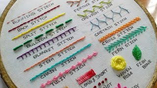 20 Basic Hand Embroidery Stitches Sampler for Absolute Beginners [upl. by Nichol]