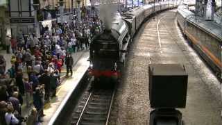 60163 Tornado departs York on The Cathedrals Express with big whistle and wheelslip 300612 [upl. by Ididn963]