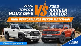 TOYOTA HILUX GRS VS FORD RANGER RAPTOR  A late 2023 MATCHUP  Philkotse Spec Check [upl. by Ynaffets]