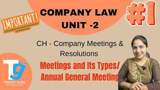 Company Meetings amp Resolutions  Very Important  Part 1  Company Law Unit 2  Theory Guru [upl. by Esya677]