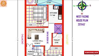 VASTU WEST FACING HOUSE PLAN 20 X 45  900 SQFT  100 SQYDS  84 SQM  WITH INTERIOR NEW HOME MAP [upl. by Camile]