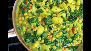 Curry Chickpeas with Potato amp Spinach MeatFreeMonday  CaribbeanPotcom [upl. by Missy]