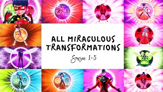 MIRACULOUS  💫 ALL TRANSFORMATIONS  Season 1 to 5 ☯️  Tales of Ladybug and Cat Noir [upl. by Nnylamme326]