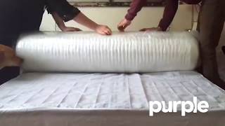 Purple Mattress Unboxing  Satisfying Unrolling and Expansion [upl. by Lew]