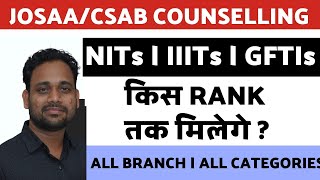 EXPECTED CUT OFF RANK FOR NITs  IIITs  GFTIs  ALL CATEGORY ALL BRANCH  JOSAACSAB COUNSELING [upl. by Yelich]