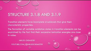 IB Chemistry HL Only  Structure 318 and 319  Transition Metals [upl. by Salb]