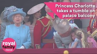 Princess Charlotte takes a tumble on Buckingham Palace balcony [upl. by Dewayne47]