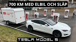 Testar Tesla Model S med stort släp vad blir förbrukningen [upl. by Leerzej59]