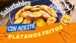 Plátanos fritos SIN ACEITE 🍌🤤  Postre Saludable 😅💪🏾  Plátanos fritos en fryer 🙌🏿🤗 [upl. by Widera449]