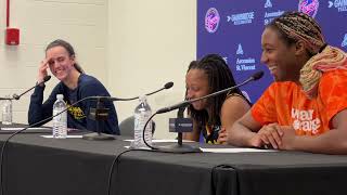 Caitlin Clark Kelsey Mitchell Aliyah Boston postgame media after 9183 Indiana Fever win over Sky [upl. by Nnylodnewg]