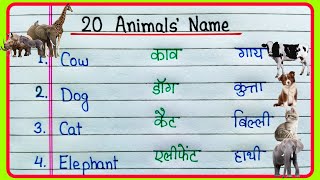 20 Animals Name in English and Hindi  जानवरों के नाम हिंदी और अंग्रेजी में  Janvaron ke naam [upl. by Acnalb]