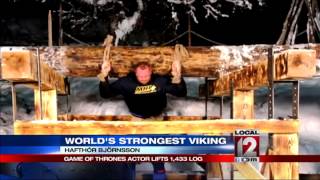 Game of Thrones actor lifts 1433 pound log breaks 1000yearold record [upl. by Kurth]