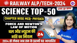 RRB ALPTECH 2024  Force amp Newton Law of Motion MCQ Class  Chapter Wise Physics MCQ by Shipra Mam [upl. by Dulciana972]