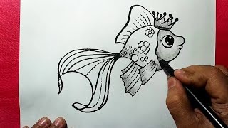 How to Draw a Beautiful Fish  Easy Line Drawing of a Fish  YZArts [upl. by Phebe53]