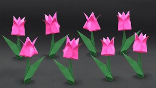 Easy Origami Tulip  How to Fold [upl. by Schuler]