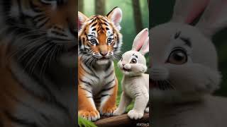 cute rabbit and tiger cub frendship 😍😍😍😍😅sts shortsviral [upl. by Ellebyam]