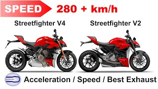 DUCATI Streetfighter V4 vs V2  Acceleration Top Speed 280 kmh Ride and Exhaust Sound [upl. by Avek]