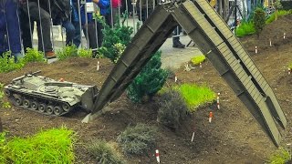 AMAZING RC MODEL BRIDGE LAYER TANK M48 PATTON AVLB IN ACTION RC MILITARY VEHICLES [upl. by Nnaesor]