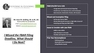 I Missed the FBAR Filing Deadline What Should I Do Golding and Golding BoardCertified in Tax [upl. by Loggia]