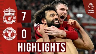 HIGHLIGHTS Liverpool 70 Man United  Salah breaks club record as Reds score SEVEN [upl. by Nniroc]