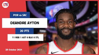 DEANDRE AYTON 20 PTS vs SAC 28 Oct 2425 POR Highlights [upl. by Ailugram957]