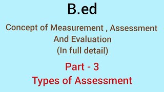 Measurement Assessment amp Evaluation  Part 3 Types of Assessment  Bed 2018  19 [upl. by Lrad]