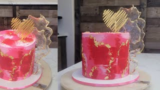 Pretty Little Layered Tricolor Pink Buttercream Cake  Isomalt  Cake Decorating Tutorial [upl. by Yerffe]