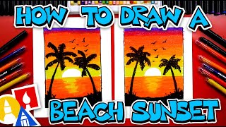 How To Draw A Beach Sunset  Blending Gel Crayons [upl. by Obala931]