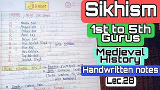 Sikhism  1st to 5th Gurus  Medieval India  handwritten notes  Lec 28  An Aspirant [upl. by Timon227]