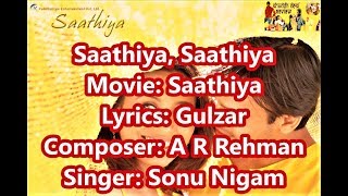 Saathiya Title Song Lyrics English Translation No Music [upl. by Ainit]