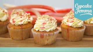 Rhubarb Crumble amp Custard Cupcake Recipe  Cupcake Jemma [upl. by Jenn]