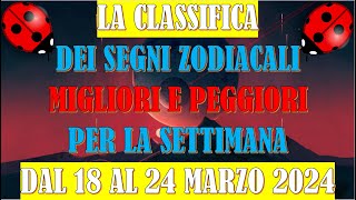 La Classifica dei Segni Zodiacali Migliori e Peggiori per la Settimana dal 18 Marzo al 24 Marzo 2024 [upl. by Ecnaret]