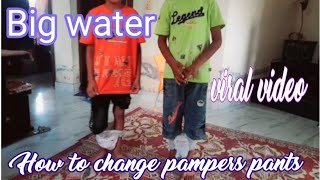 How to change pampers pants 7 and 8 years boydiaper change 7year boy big water viral trending [upl. by Atsirak]