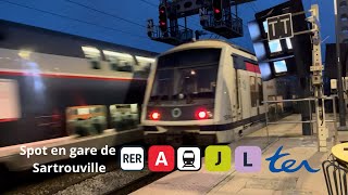 Spot en gare de Sartrouville  RER A Ligne J L et TER [upl. by Noeht367]