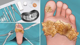 ASMR  Surgery to Remove Large Plantar Warts Animation  Corn Foot Calluse HPV Treatment 사마귀 足底疣贅 [upl. by Aibsel755]