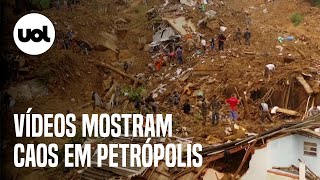 Petrópolis vídeos mostram deslizamentos carros arrastados e destruição [upl. by Htrowslle657]