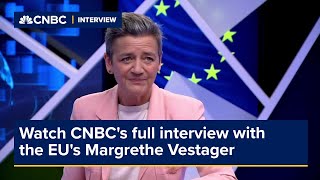 Watch CNBCs full interview with the EUs Margrethe Vestager [upl. by Kinemod465]